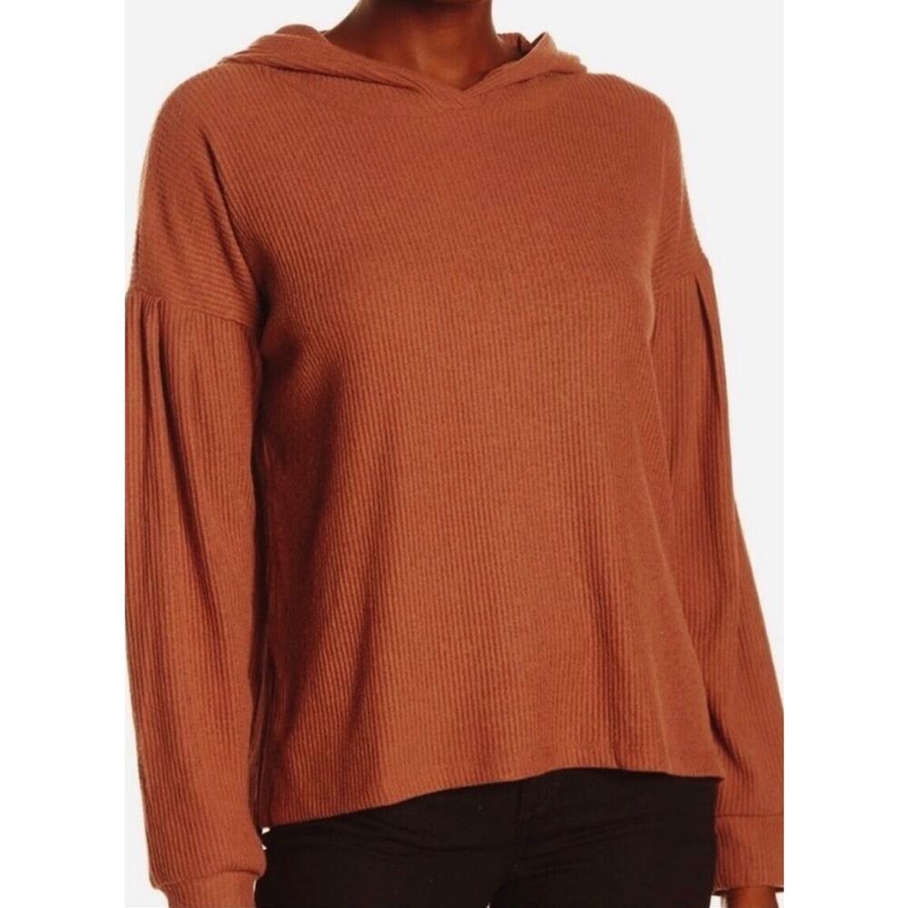 PST by Project Social T Rib Knit Soft Hoodie Top Sz Small Rust NWT Cozy Pullover